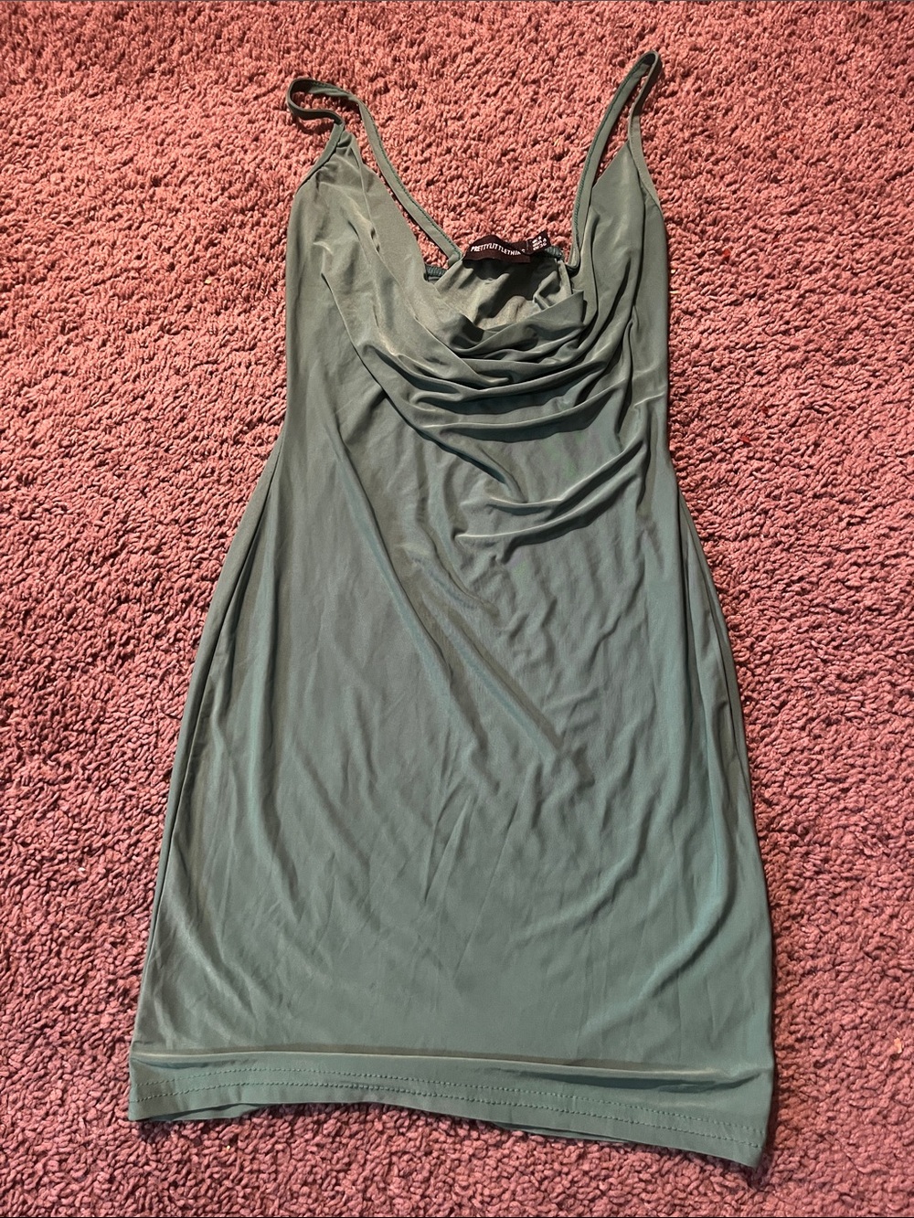PrettyLittleThing Olive Cowl Neck Spaghetti Strap Mini Dress